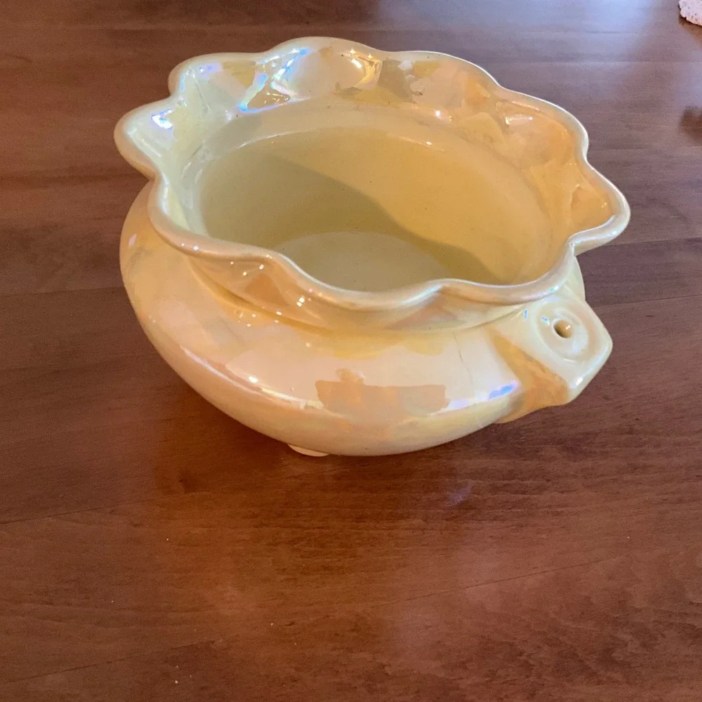 Vintage ALW 79 Iridescent Ceramic Planter Bowl Scalloped Edge Cottagecore Granny
